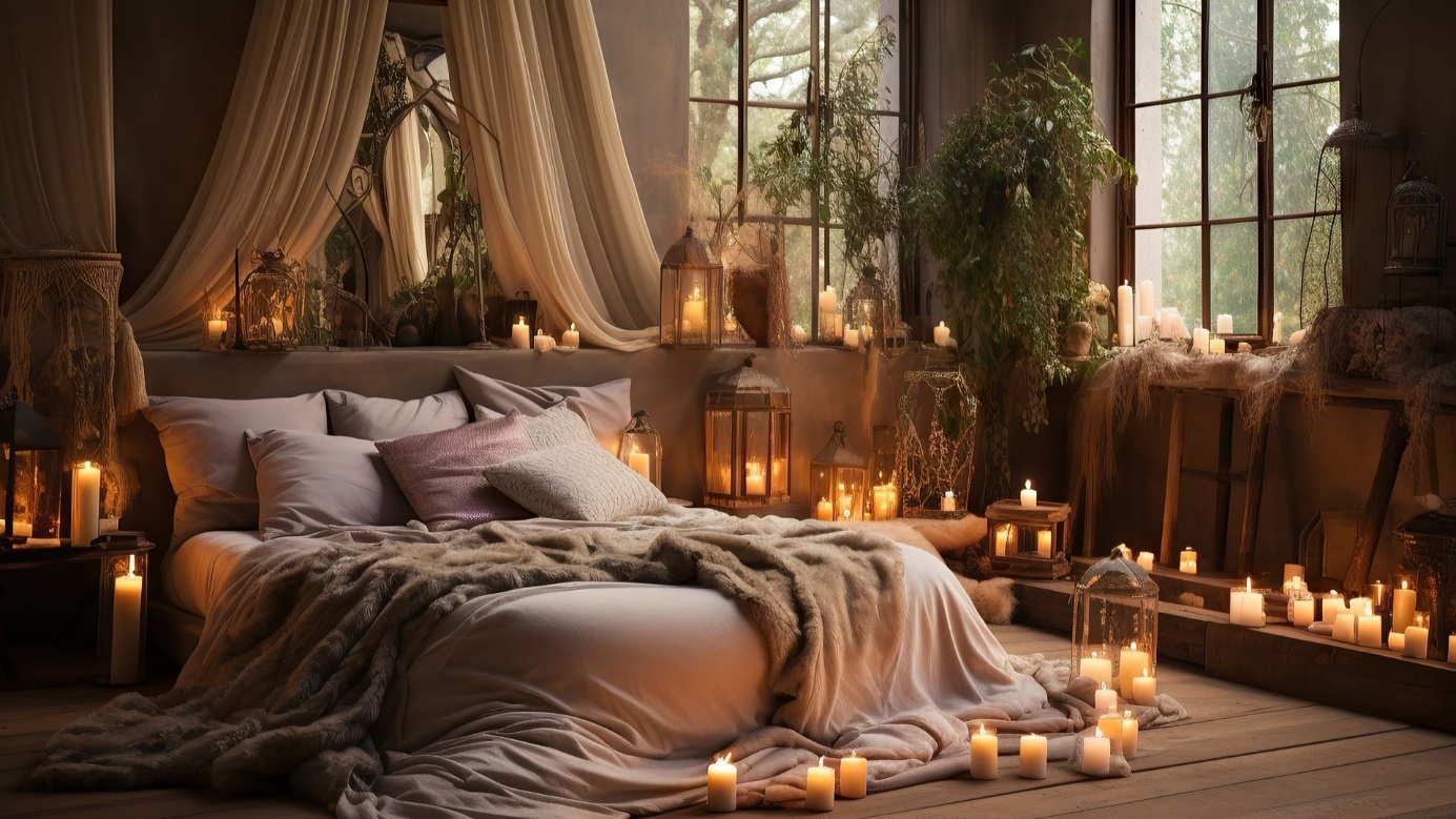 Schlafzimmer mit Kerzen